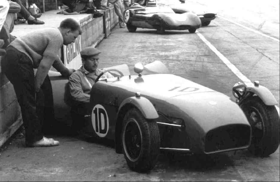 Colin Chapman in an early track Lotus 7